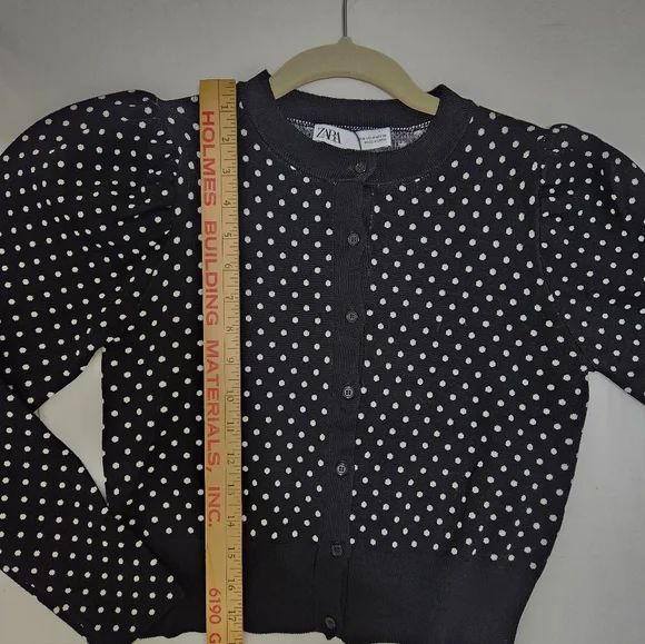 Zara Black Knit Cardigan with White Polka Dots. Size Medium - Picture 7 of 9